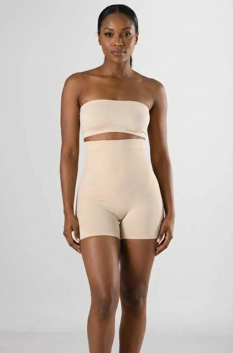 MissFit Kadın Orta Boy Şort Korse Yüksek Bel Ten Rengi - Ön Detay